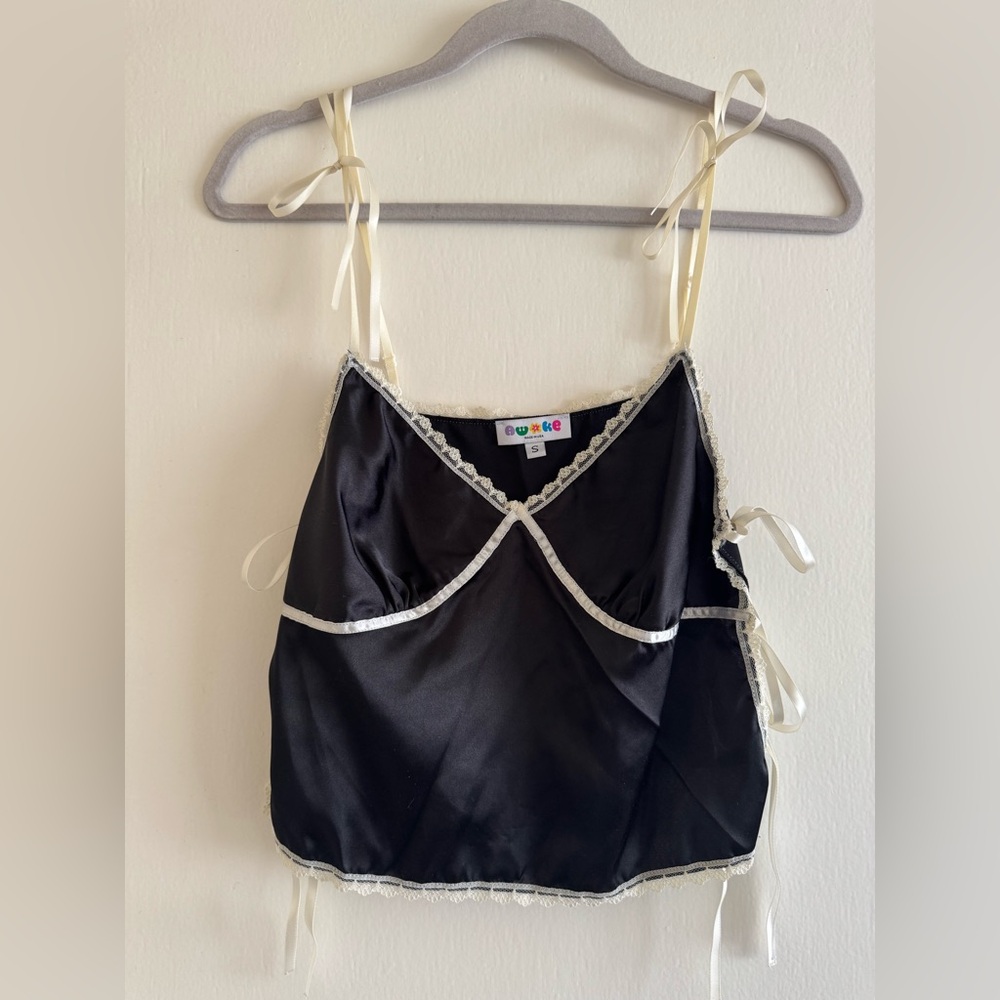 Silk and lace tie top